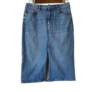 LOFT Denim Midi Skirt Womens 6 Straight Front Slit Cotton Stretch Western Casual